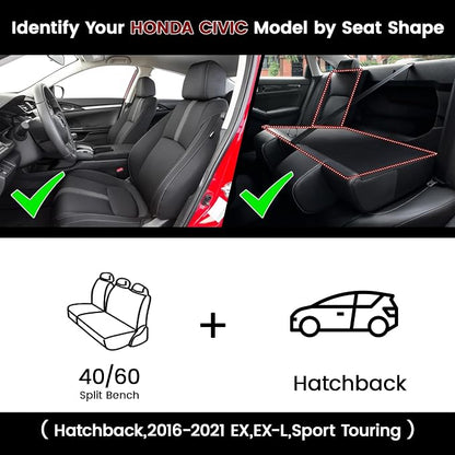 HKZ Custom Fit Civic Seat Covers for Honda Civic 2016 2017 2018 2019 2020 2021 Hatchback EX,Sport Touring,EX-L - 5-Seats Leather Full Set,Wine Red - Image 2