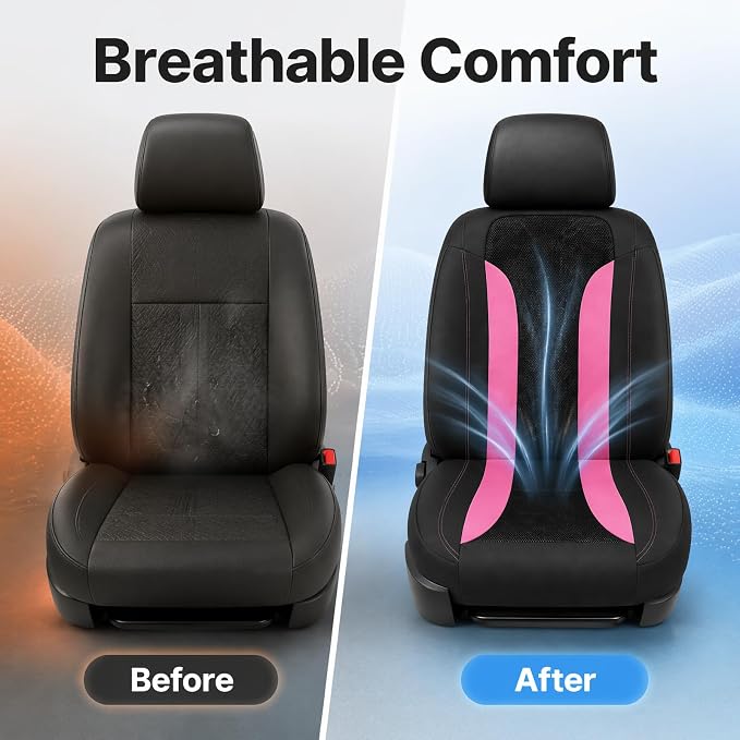 4 PCS Cooling Car Seat Covers, Breathable Auto Driver Seats Protective Cover with Hooks, Comfortable Anti-Slip Front Seats Cover Interior Accessories for Car Truck SUV (Pink) - Image 4