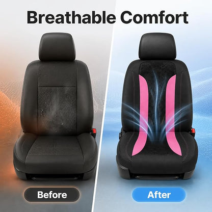 4 PCS Cooling Car Seat Covers, Breathable Auto Driver Seats Protective Cover with Hooks, Comfortable Anti-Slip Front Seats Cover Interior Accessories for Car Truck SUV (Pink) - Image 4
