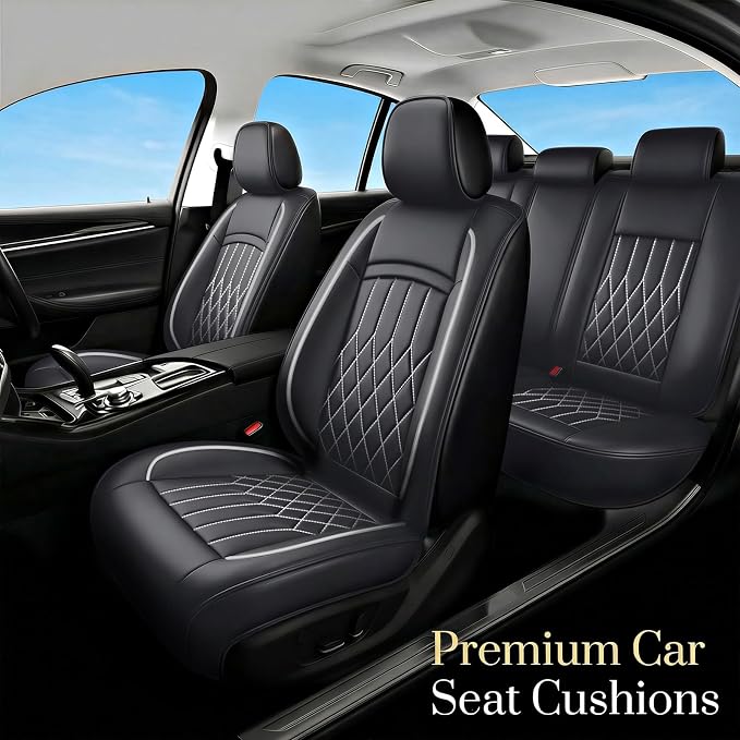 Fit for CH-R Car Seat Covers Compatible with Toyota CHR 2018-2022 - Waterproof Breathable Leather Automotive Seat Cushions Protector, Airbag Compatible, Full Set 5 Seats(Whiteline) - Image 2