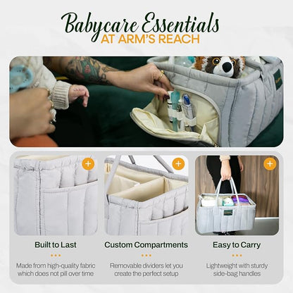 Large Diaper Caddy Organizer with Handle – Baby Basket for Nursery, Car, and Changing Table – Portable Baby Storage with Compartments – Perfect for New Parents and Baby Shower Gifts (Gray) - Image 6