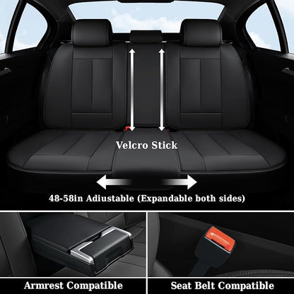 Coverado Car Seat Covers Full Set, Luxury Nappa Leather Seat Cover, Universal Seat Covers for Cars, Front and Back Waterproof Seat Cover Car Seat Protector Fit for Most Cars(Black) - Image 7