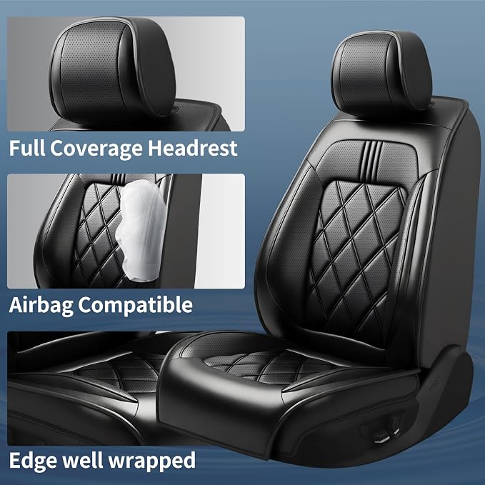 Forte Car Seat Covers Custom Fit for Kia Forte 2010-2024, Full Coverage Leather Waterproof Breathable Seat Covers Full Set, Automotive Seat Protectors, Airbag Compatible(5 Seats, Black) - Image 2