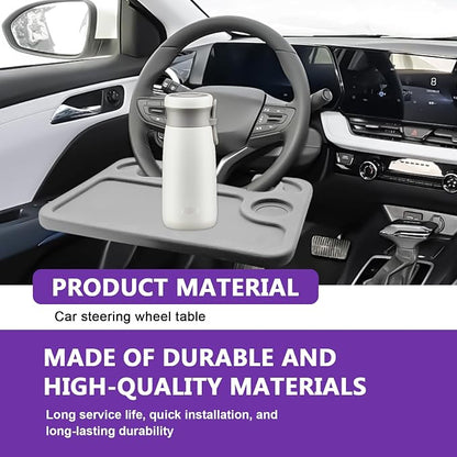 Car Steering Wheel Desk Tray for Laptop and Eating 2 in 1 Multipurpose Travel Accessory with Drink and Pen Holder Compatible with Most Vehicles Grey - Image 6