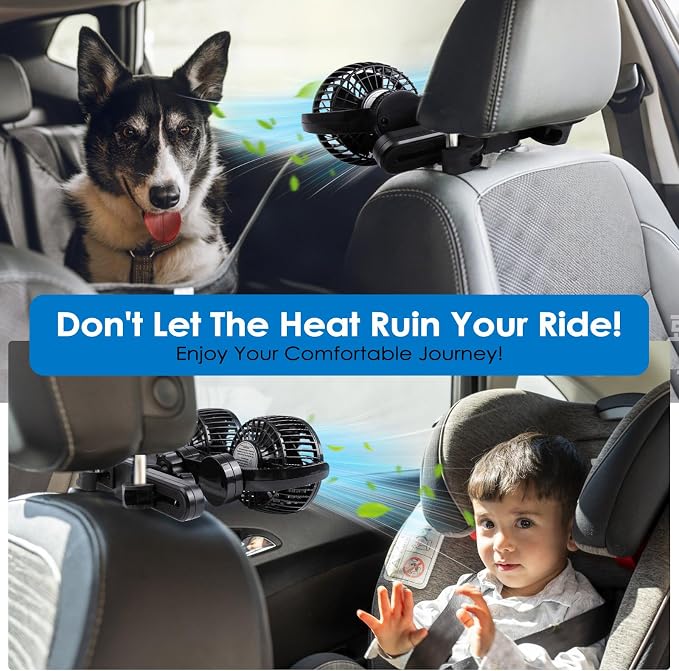 XOOL Electric Car Fans for Rear Seat Passenger Portable Fans Headrest 360 Degree Rotatable Backseat Car Fan 12V Cooling Air Fan with Stepless Speed Regulation for Vehicles, SUV, RV - Image 8