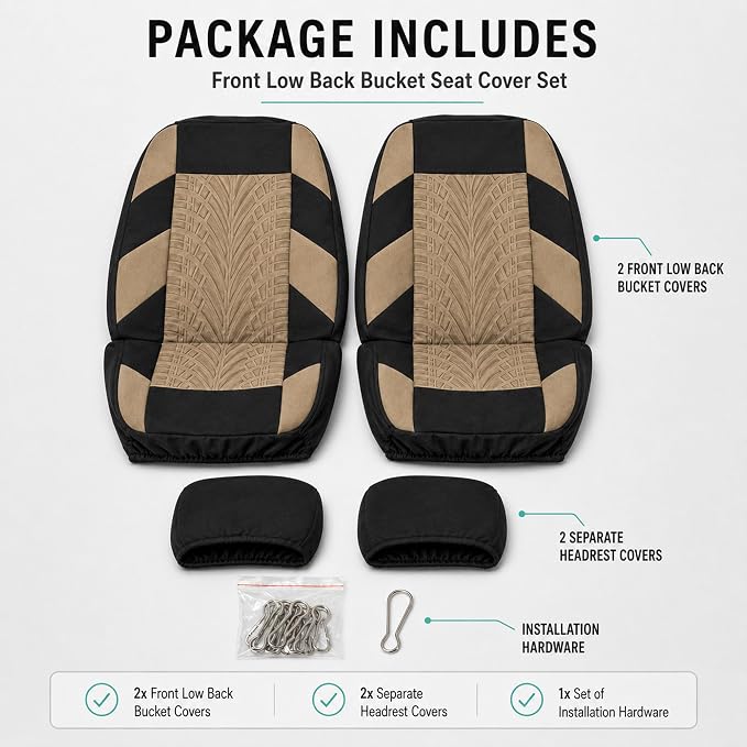 FH Group Front Set Travel Master Car Seat Covers - Covers for Low Back Car Seats with Removable Headrest, Universal Fit, Automotive Seat Cover, Airbag Compatible Car Seat Cover for SUV, Sedan Beige - Image 7