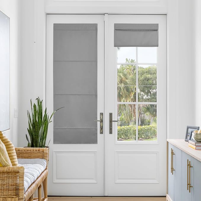 NICETOWN Silver Grey Magnetic Blackout Door Blinds, No Drill Roman Shade | Front French Door Curtain for Window, Thermal Insulated Light Blocking Shades, Sidelight Glass, 24" W x 64" L, 1 Panel by NICETOWN