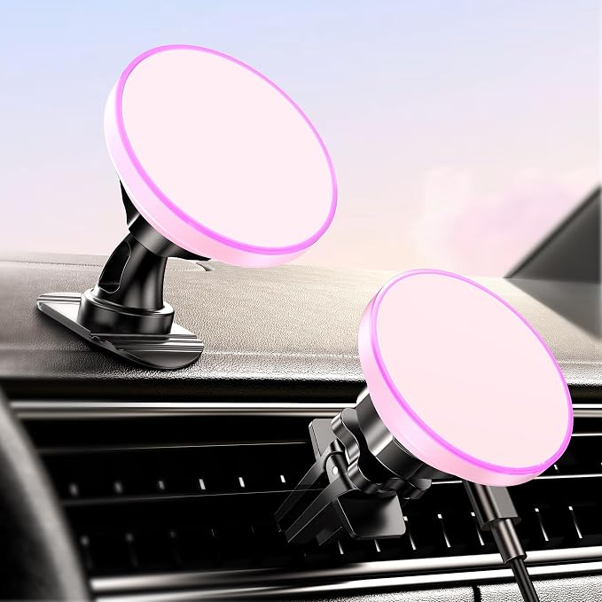 BHHB for Magsafe Car Mount Charger, [2026 Upgrade] 15W 2in1 Magnetic Wireless Car Charger, for Magsafe Car Charger, Vent/Dashboard Phone Holder, ONLY for iPhone 17 16 15 14 13 12 Series (Pink) by BHHB