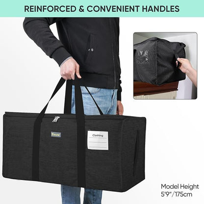 BALEINE Extra Large Storage Tote with Zippers & Carrying Handles, Heavy-Duty Oxford Fabric Moving Bags for Laundry, Space Saving, Storage, 2-Pack, Charcoal Black - Image 7