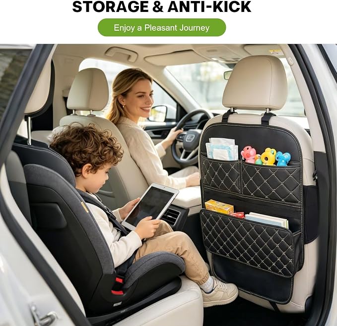 Seat Back Protectors for Kids Car Kick Mats with Large Pocket Organizer Waterproof Dustproof Anti-Scratch Front Seat Back Cover Fits Most Vehicles 2PCS - Image 7