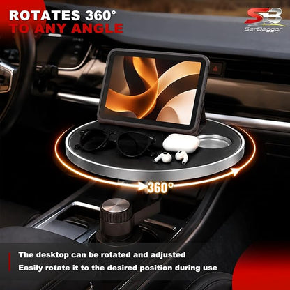 Car Desk for Laptop and Eating - 360°Rotating Cup Holder Table Tray -Black | Anti-Wobble Reinforced Support Compatible with Tesla Model 3/Y/S/X, Truck, SUV Non-slip Surface Fits 2.65"-3.15" Cup Holders - Image 6
