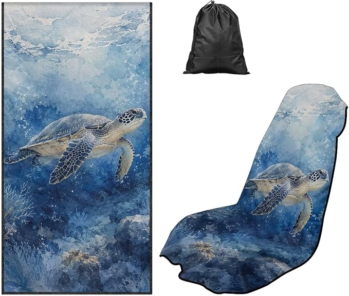 Sea Turtle Print Car Seat Towel Cover After Gym Watercolor Print Car Seat Hoodie with Storage Bag 60 x 33 Inch Sweat Towels for Car Seats, Easy to Install by Baxinh