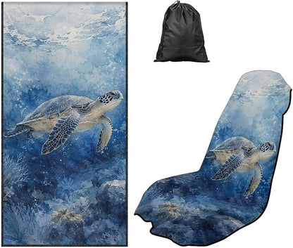 Sea Turtle Print Car Seat Towel Cover After Gym Watercolor Print Car Seat Hoodie with Storage Bag 60 x 33 Inch Sweat Towels for Car Seats, Easy to Install by Baxinh