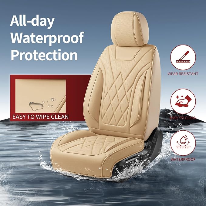 for Subaru WRX 2015-2025 2026 Car Seat Covers, Full Set, Beige | Luxury Full Coverage Leather Seat Protectors, Waterproof Breathable, Non-Slip, Easy to Install, Airbag Compatible, All-Season - Image 5