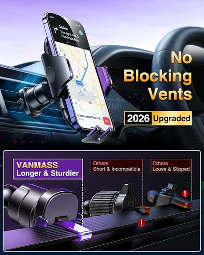 VANMASS [True Military-Grade] Car Phone Holder [Upgraded Suction & Clip] Cell Phone Mount for Dashboard Windshield Vent Truck Cradle Dash Stand for iPhone 16 Pro Max 15 14 13 12 Android, Purple - Image 6