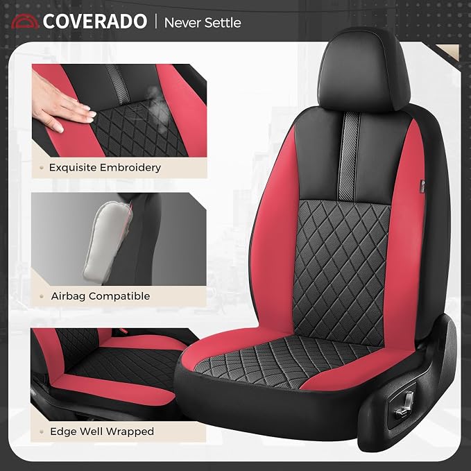 Coverado Car Seat Covers Front Pair, Automotive Leather Seat Covers for Car，Universal Fit Front Back Seat Cover, Non-Slip Waterproof Breathable Car Seat Protector - Image 2