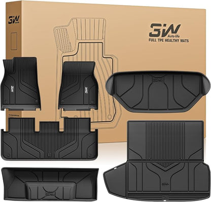 3W Floor Mats & Cargo Liner Fit for Tesla Model S 2021-2025 | All Weather TPE Custom Fit Floor Liners for 1-3 Rows and Trunk Full Set Car Mats, Model S Accessories, Black by 3W