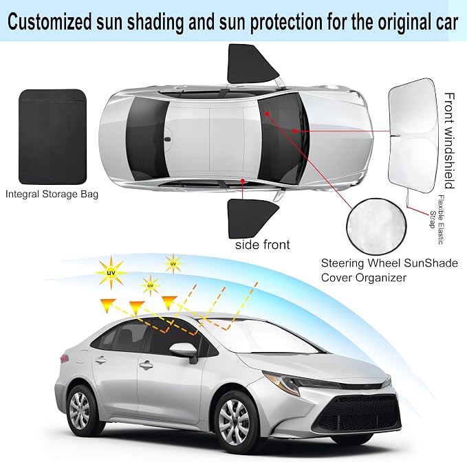 3PCS Car Window Shades Front Windshield Sun Shade Foldable Window Shade Custom Fit for 2020-2024 Toyota Corolla (Not for Corolla Cross) Shades for Front Windows Anti-UV Rays Block Heat - Image 3