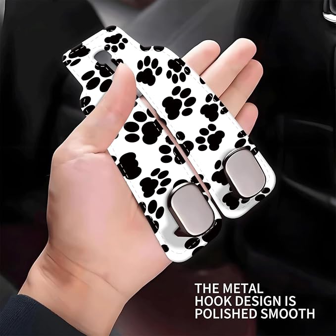 Car Seat Headrest Hook, Universal Leather Cute Hanger Holder Hook, Storage Organizer Interior Accessories for Purse Bags Handbag Black White Dog Paws - Image 4