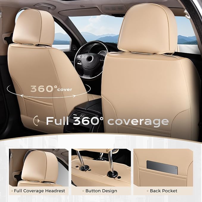 Coverado Car Seat Covers Full Set, Front Seat Covers with Lumbar Support and Back Seat Cover Waterproof Leather Automotive Seat Cover, Universal Car Interior Protectors Cushion for Most Cars - Image 4