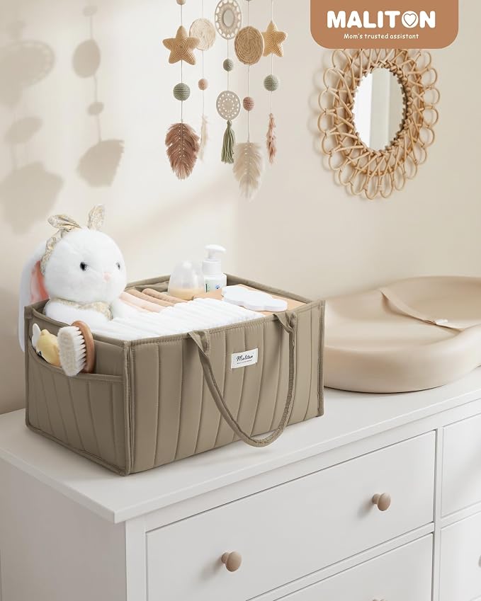 Maliton Baby Diaper Caddy Organizer for Changing Table, Brown | Portable Car Diaper Organizer Caddy with 2 Side Pockets - Versatile Storage Basket for Wipes and Baby Essentials - Image 8