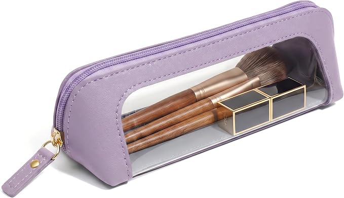 Cute Makeup Bag Travel Toiletry Bag for Women Small Cosmetic Bags Cute PVC Waterproof Makeup Pouch for Purse Makeup Brushes Bag Pencil Case Accessory Bag (Slim, Purple) by LETGO