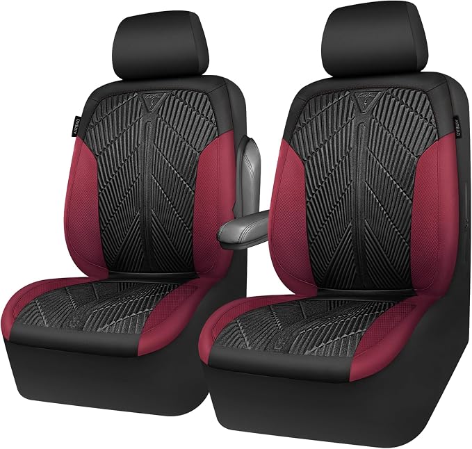 CAR PASS Waterproof Black Red Car seat Covers Front Seat Covers Neoprene Wetsuit,All-Weather Non-Slip Durable,Universal Fit for SUV Sedan Truck Automotive,Armrest Airbag Compatible,Emboss Black Red - Image 9