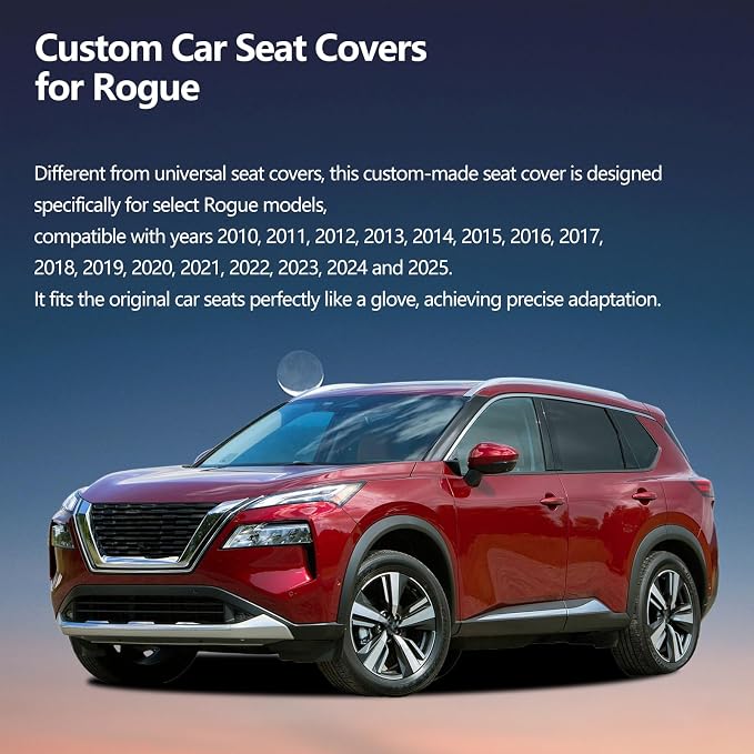Car Seat Covers Compatible with Nissan Rogue 2014-2025 2026. Waterproof & Breathable Leather. Compatible with Airbag & Easy to Install. All - Weather Seat Cushion Protector(2 Front/Black+Red) - Image 4