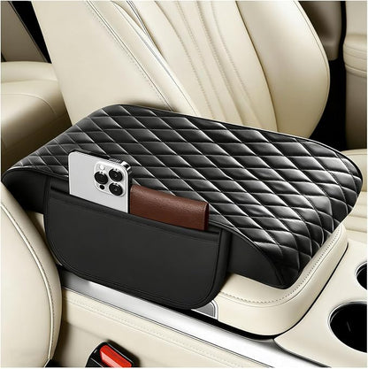 Thickened Car Center Console Cover with Side Pockets,Diamond Lattice Arm Rest Cover for Car Provides Comfortable Support,Leather Cars Middle Console Covers as Cars Accessories Interior by Unknown