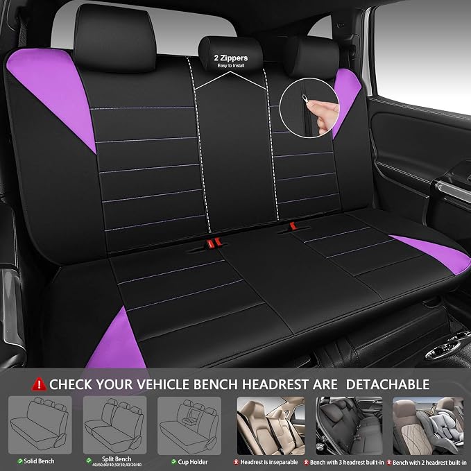 CCAR Pass Neoprene Wetsuit Seat Covers, Waterproof Car Seat Covers Full Sets with 5mm Composite EVA, Universal Fit for Car Sedan, SUV Trucks Anti Slip with Airbag Compatible(Black Purple) - Image 5