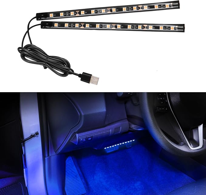 wuyaoyao Car LED Strip Light, Ambient Lighting Kit w/USB Port, Blue | 12V 24 LED Lights for Decor, RGB Neon Atmosphere Lamps, Under Dash Ambient Night Light, Universal Car Accessories by wuyaoyao