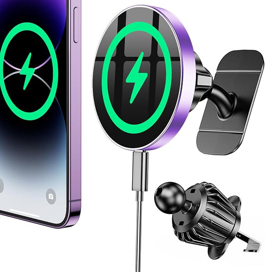 Coolpow Magsafe Car Mount Charger, Magnetic Wireless Car Charger for iPhone | Magsafe Car Charger Magnetic Phone Holders for Your Car Accessories Car Phone Holder Mount for iPhone 17 16 15 (Purple) by Coolpow
