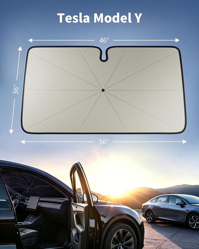Windshield Sun Shade Umbrella for Tesla Model Y | car accessories,56 x 36 in windshield sun shade,car window shades,car sun shade windshield - Image 8