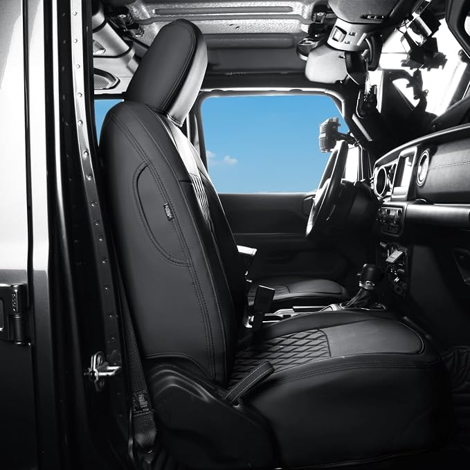 GIANT PANDA Wrangler JL Seat Covers Custom Fit for Jeep Wrangler,Premium Waterproof Faux Leather, 2018 2019 2020 2021 2022 2023 2024 2025 2026 JL 2/4 Door Front (Black - Image 8