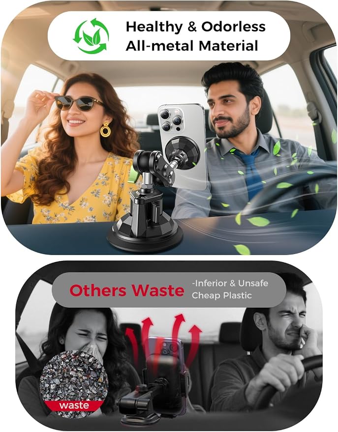 MAGIC JOHN Magnetic Car Phone Holder, Windshield Metal Suction Cup Mount | 360 Degree Rotatable, Strong Suction & Magnetic Force, Solid Metal Frame, Easy Installation - Image 7