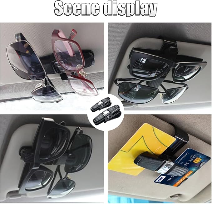 2PCS Glasses Holders for Car Sun Visor, Glasses Clip Organizer, Sunglasses Eyeglasses Mount with Ticket Card, Car Sun Visor Double-Ends Clip, 180 Degree Rotational Car Glasses Holder - Image 6