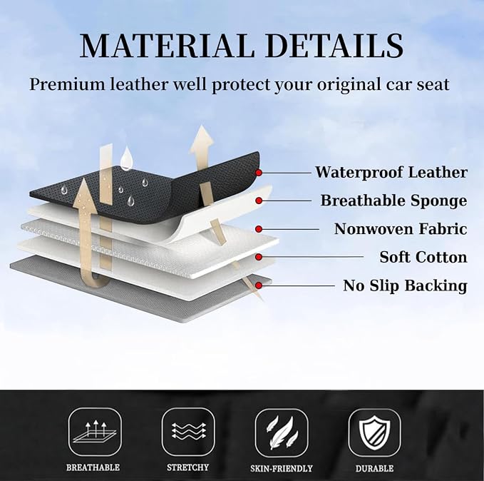 Coverado Front Seat Covers, Leather Car Seat Cover, Waterproof Car Seat Protector, Driver Seat Covers Car Seat Cushion Universal Fit for Most Cars, Black - Image 5