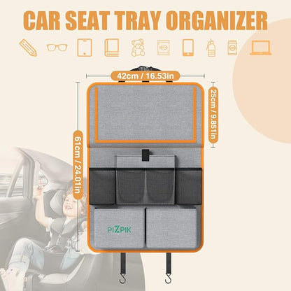 Car Backseat Organizer with Tablet Holder,11 Storage Pockets with Foldable Food Tray, Protector Kick Mats for Kids, Travel Accessories Organizer (Orange, 1Pack) - Image 7