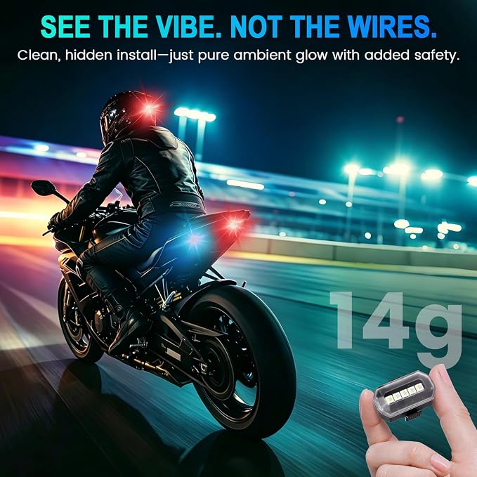 1797 Upgraded 5-LED Wireless Strobe Lights with Remote, RGB Exterior & Interior Ambient Lighting, 8 Colors & 5 Modes, USB-C Rechargeable, 4 PCS Waterproof Mini Lights for Car, Truck, Bike, Motorcycle - Image 3