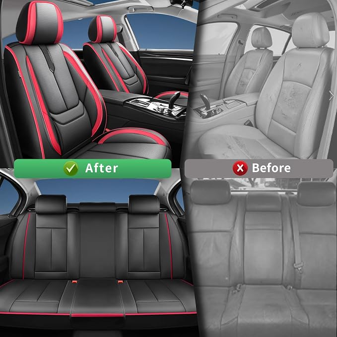 Fit Juke Car Seat Covers for Nissan Juke 2010-2017 2018 2019-Upgraded Premium Waterproof & Breathable Leather,Airbag Compatible,All-Weather Seat Cushion Protector,2 Front/Black-Red - Image 4