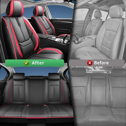 Fit Kicks Car Seat Covers for Nissan Kicks 2018-2024 2025 2026 -Upgraded Premium Waterproof & Breathable Leather,Airbag Compatible,All-Weather Seat Cushion Protector,Full Set,Black-Red - Image 4