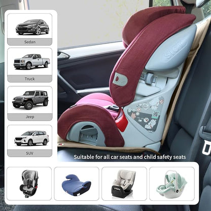 Viaviat Car Seat Protector Leather Waterproof Child Safety Seat Protector Cover with Thick Pad and 2 Large Pockets Durable Kick Mat for All Auto Seat (Beige) - Image 8