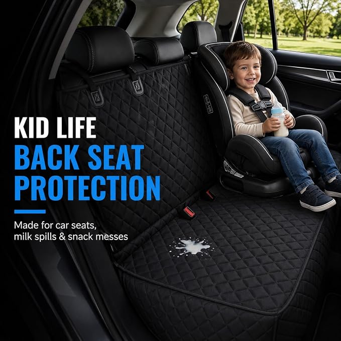 Dog Car Seat Cover & Protector, Pet Back Seat Cover for Cars & SUVs, 54" | Fits compact SUVs, EVs & sedans; protects rear bench and car interior from pet hair, kid spills, baby boy messes, and stains. - Image 8