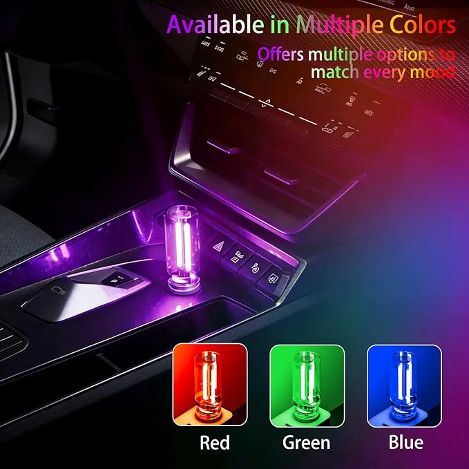 4 PCS USB Night Light Bulb,Touch Dimmable Retro Car Interior Ambient Light | Portable Glass Bottle Design Chubby Glow Light for Car, Truck , Bedroom, 2 Blue and 2 Purple Ambient Lighting - Image 7