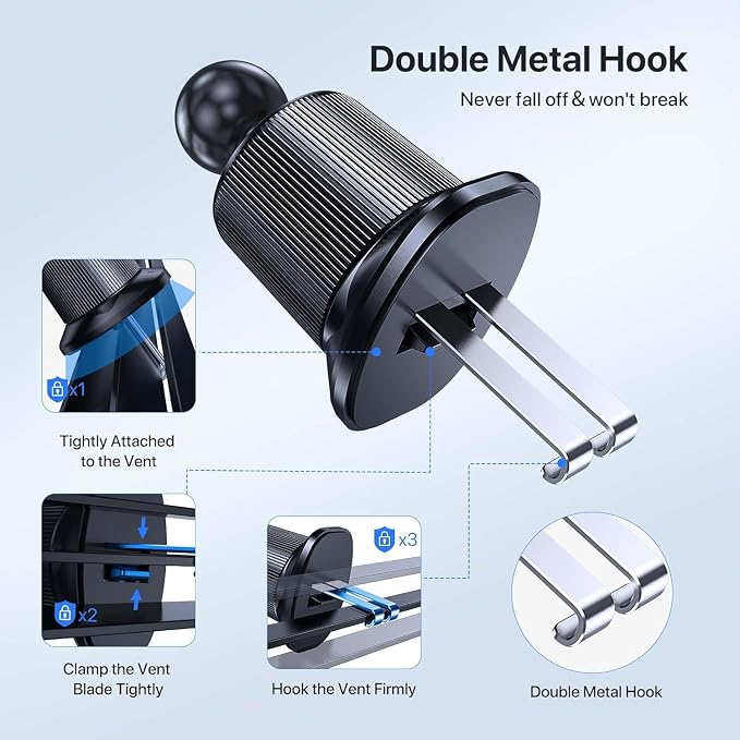 miracase Phone Holders for Your Car with Metal Hook Clip, Air Vent Cell Phone Car Mount, Hands Free Universal Automobile Cradle Fit for iPhone Android and All Smartphones, Classic Black - Image 5