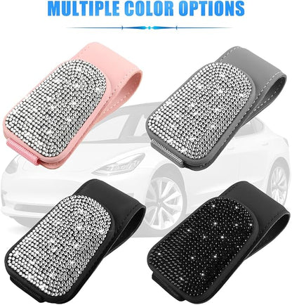 HZEL Bling Sunglass Holder for Car Sun Visor, Magnetic Leather Crystal Rhinestones Vehicle Eyeglasses Visor Clip, Diamond Automotive Glasses Hanger Mount, Universal for SUV RV Truck (Gray/White) - Image 6
