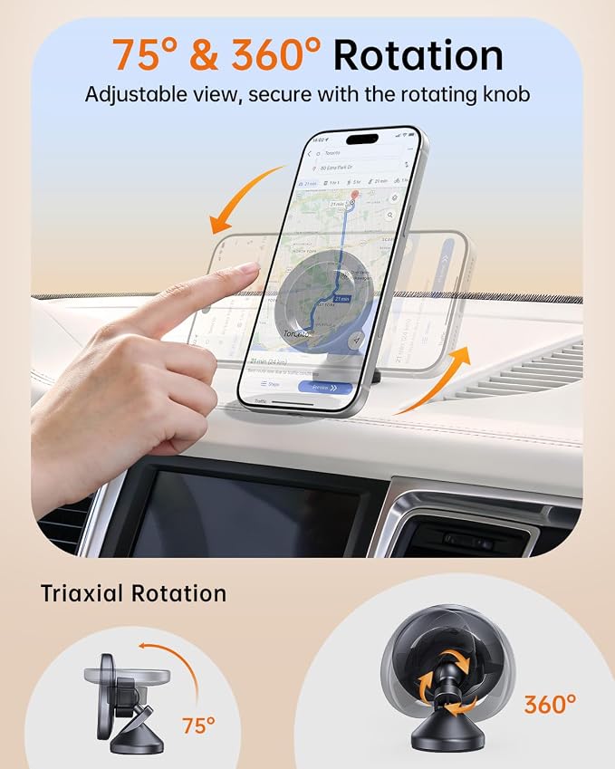 SYNCWIRE MagSafe Car Mount, Adjustable Magnetic Phone Holder, Space Gray | 360° Rotating Strong Magnet Phone Mount with 3M VHB Adhesive, Compatible with iPhone 17/16/15/14/13/12 & MagSafe Cases - Image 2