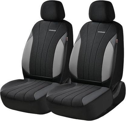 Coverado Seat Covers for Car 2 Seats, Leather Car Seat Covers Fullset, Breathable Mesh Front and Rear Protectors, Grey Luxury Automotive Covers, Universal Fit for SUV, Truck, Sedan - Image 6