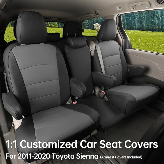 coverdream Odyssey Car Seat Covers Custom Fit for 2004-2010 Honda Odyssey,2nd-Row Captains Seats,Fully Covered Waterproof Leather Seat Protector (Full Set,Black/Gray) - Image 2