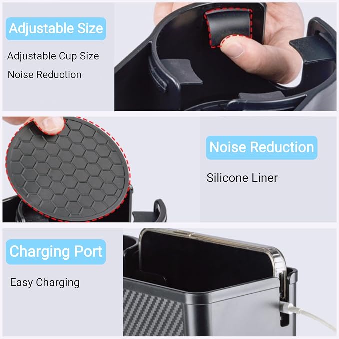 Upgraded Car Cup Holder, Auto Cup Drink Holders,Multifunctional Auto Front Seat Organizer, Gap Filler Storage Box Coin Bucket Console Side Pocket Cell Mobile Phone Holder (Black) - Image 6